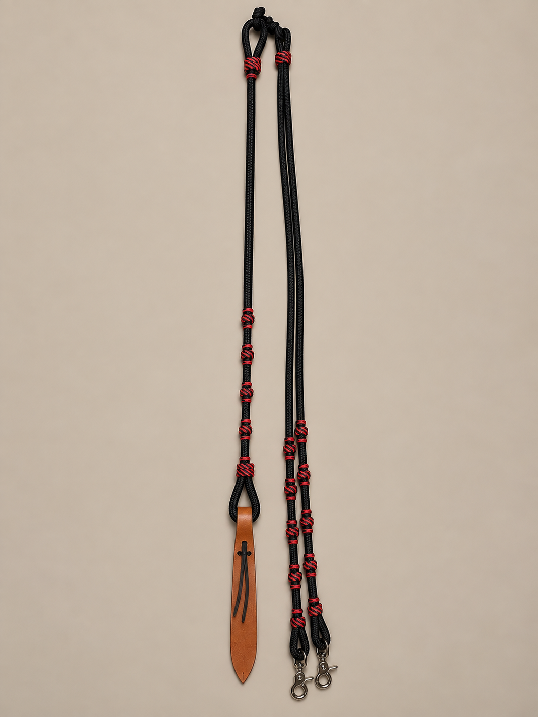 Romal Reins - RR105 - 16 Plait Nylon Black and Red with Snaps and Harness Popper 98