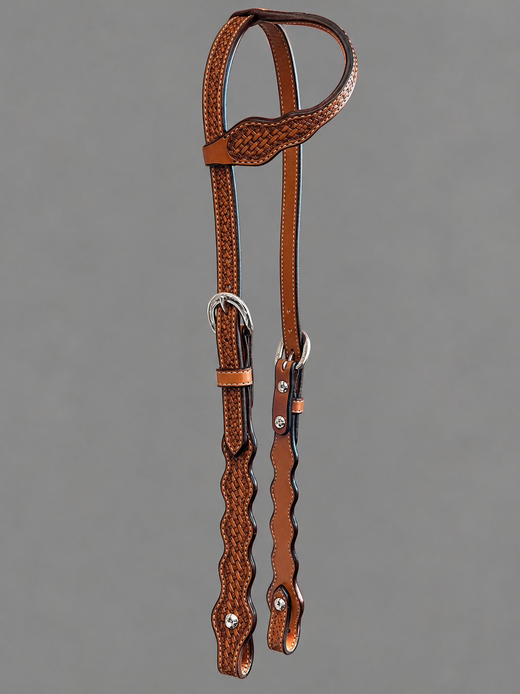 Headstall - HS134 - Basket Antiqued Sliding Ear with 5 Scallop Cheeks