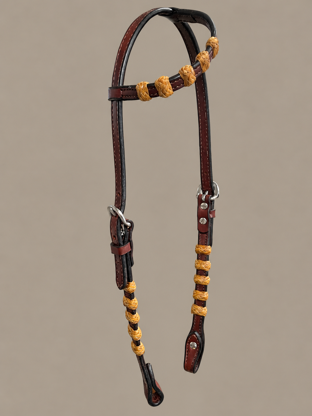 Headstall - HS321 - Dark Brown Oiled Single Ear with Rawhide Knots
