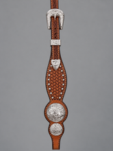 Headstall - HS02 - Light Brown Basket Sliding Ear with Spots and Silver Plate