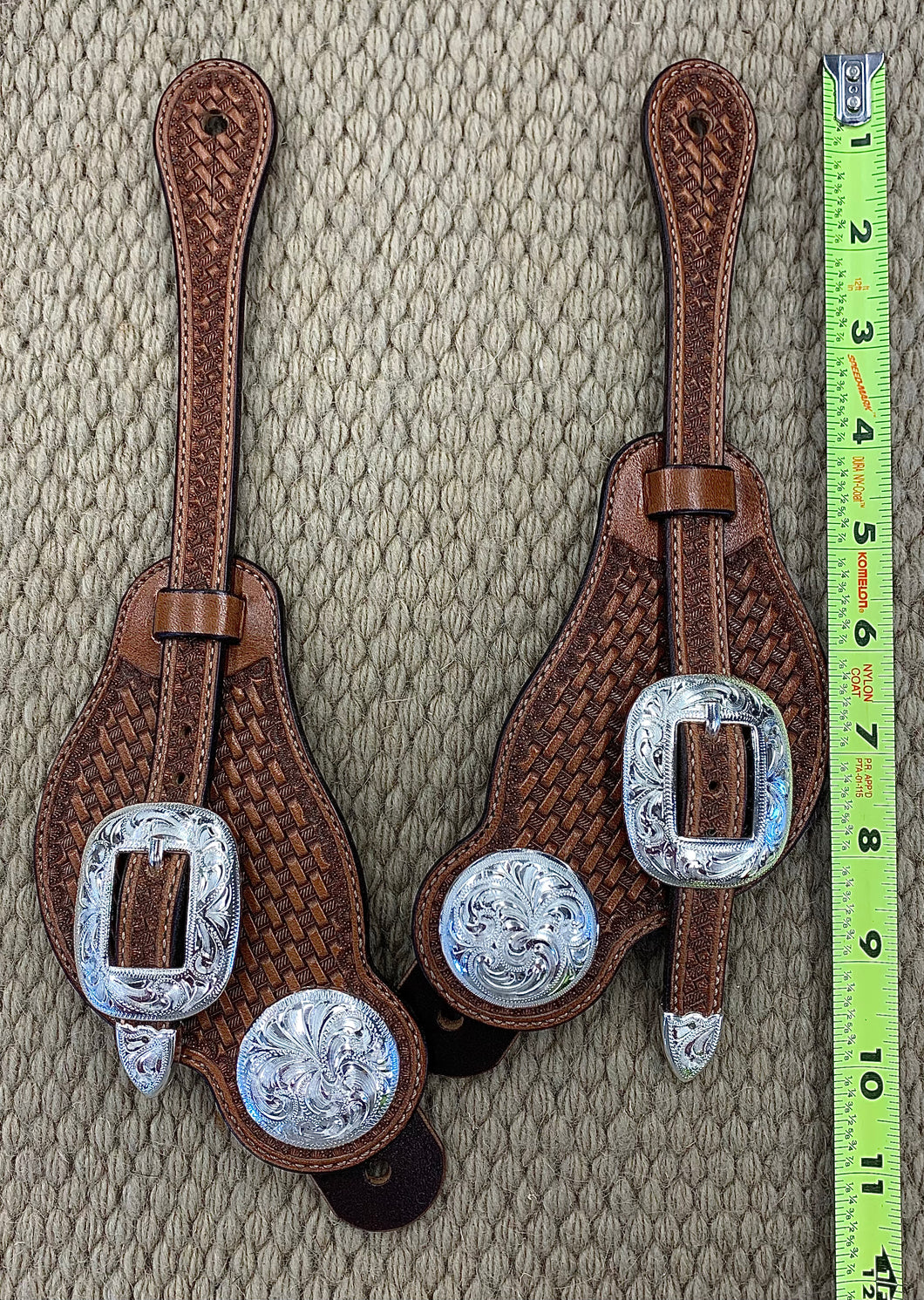 Spur Straps - SPS16 - Men's Buckaroo Basket Antiqued w/ Silver Plated Conchos and Buckles