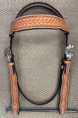 Headstall - HS63 - Windsor Light Oil Browband w/ Thunderbird Conchos