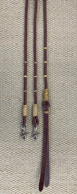 Romal Reins - RR44 - 4 Plait Latigo Dark Red w/ Rawhide Accents and Snaps 96