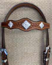 Headstall - HS04 - Basket Antiqued w/ Rawhide Loops and Silver Plated Trim
