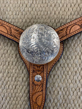 Breast Collar - BC18 - Floral Carved Light Brown w/ Conchos