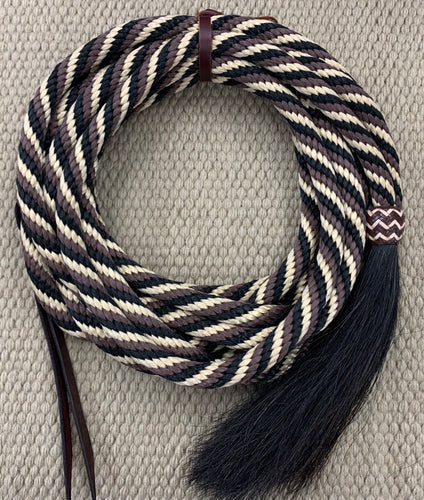 Mecate - MEC74 - 5/8” x 22’ Braided Poly Tri Color w/ Horse Hair Tassel