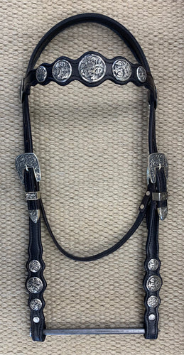 Headstall - HS34 - Black Scallop w/ Acorn Conchos