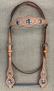 Headstall - HS37 - Light Brown w/ Dots and Conchos