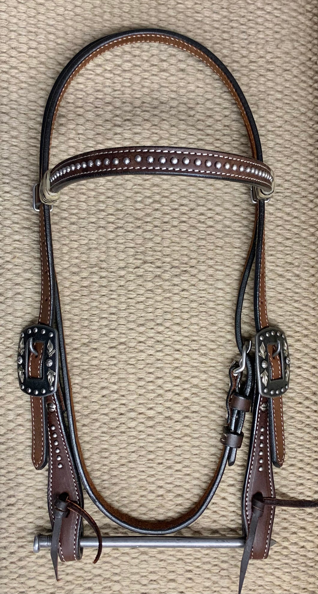 Headstall - HS12 - PC Dark w/ Dots and Rawhide