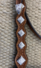 Headstall - HS04 - Basket Antiqued w/ Rawhide Loops and Silver Plated Trim