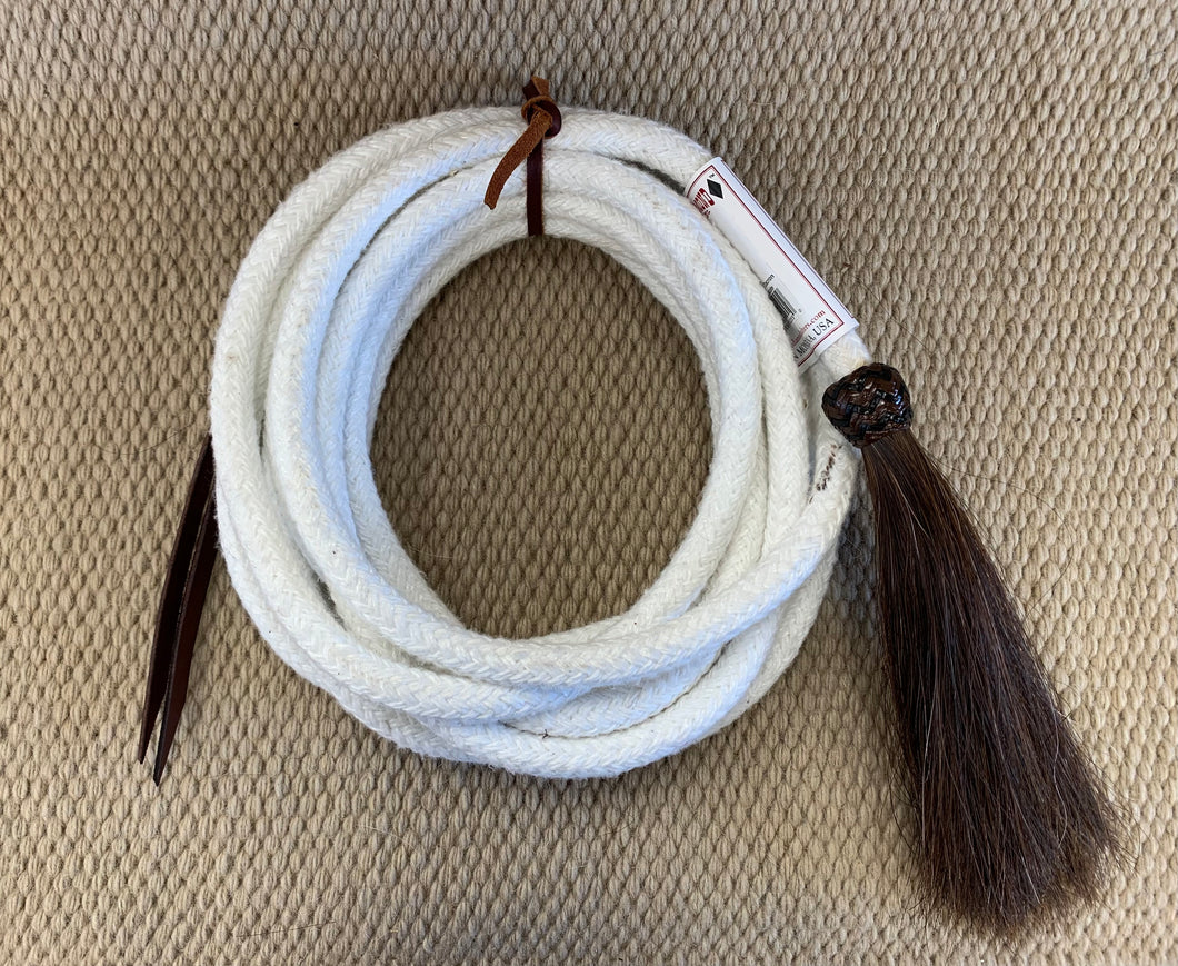 Mecate - MEC143 - 9/16”x22’ Spun Dacron w/ Horsehair Tassel White
