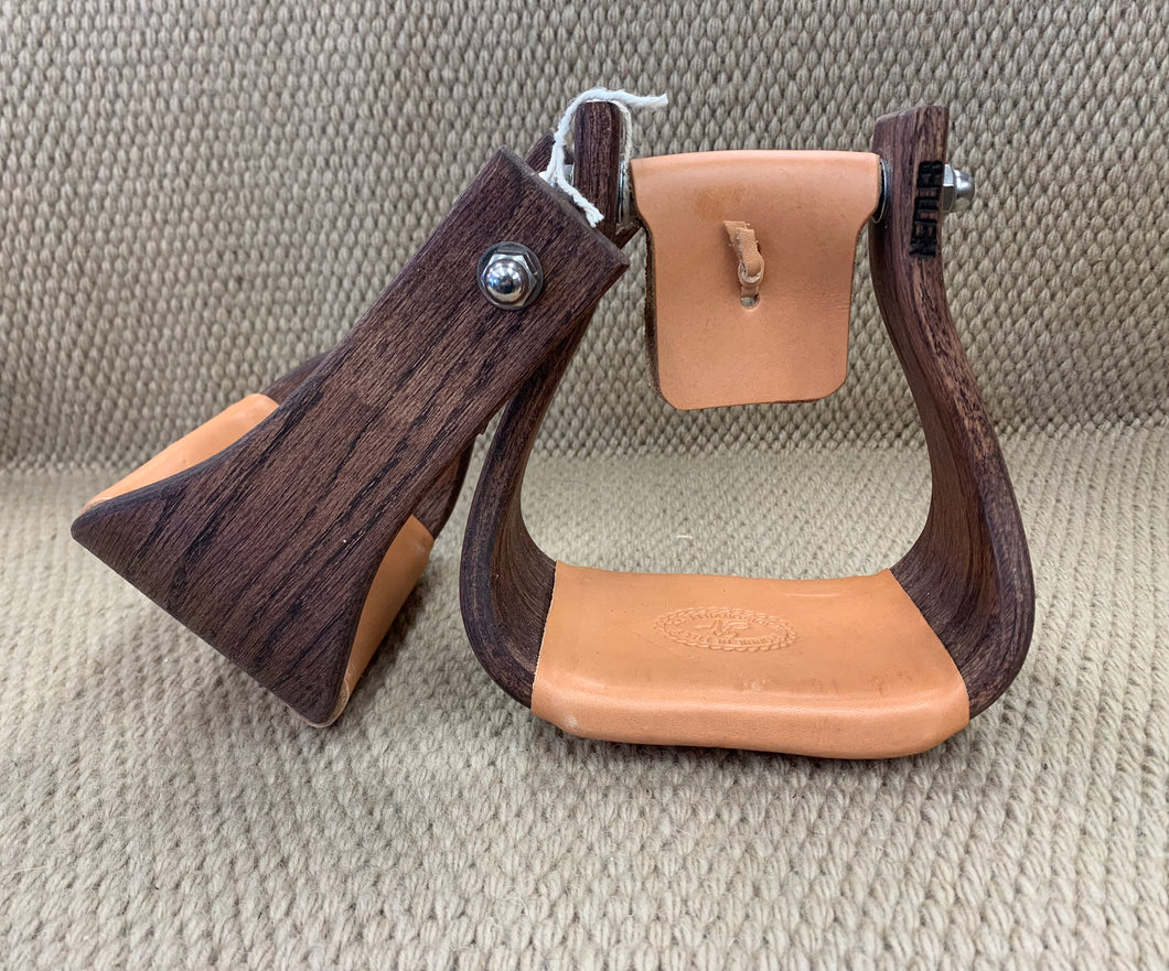 STIRRUP - STP31 - 4” Nettles Chisholm Oversized Wood w/ Leather Treads