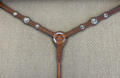 Breast Collar - BC16 - Basket Antiqued w/ Conchos
